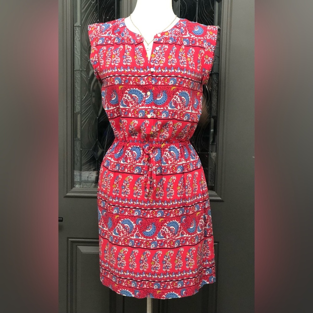 Loft Red And Blue Floral Patterned Sleeveless Dre… - image 1